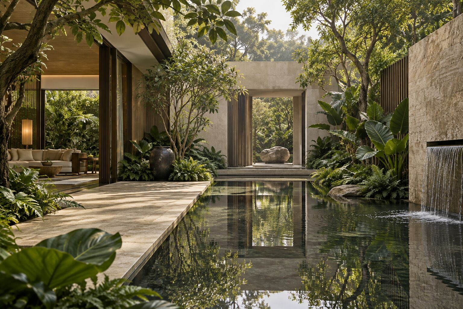 A 3D render of a proposed courtyard garden